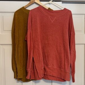 Aerie Cozy Pink and Mustard Sweatshirt Set